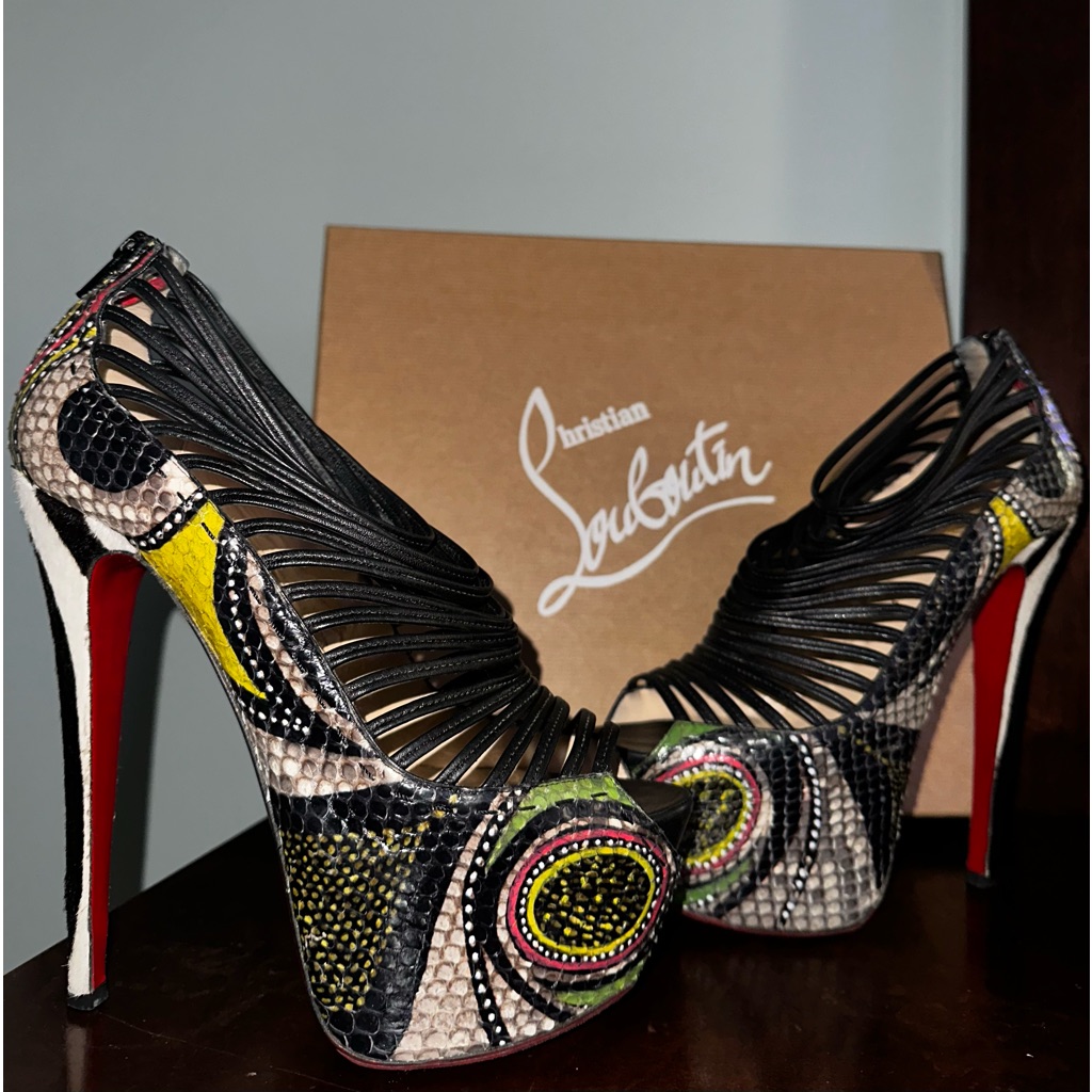 Zoulou Platform Python Strap Heels